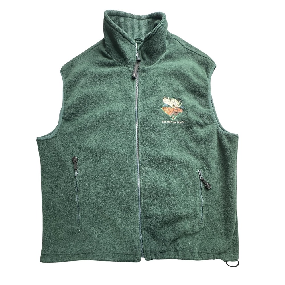 North End‎ Vest Mens XL Green Fleece Full Zip Bar Harbor Maine Embroidered Moose